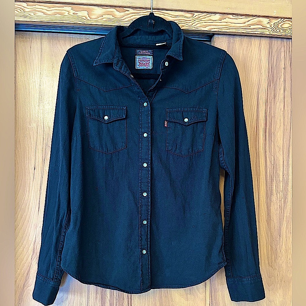 Levi's Black Denim Shirt, Western Shirt with Pearl snap buttons